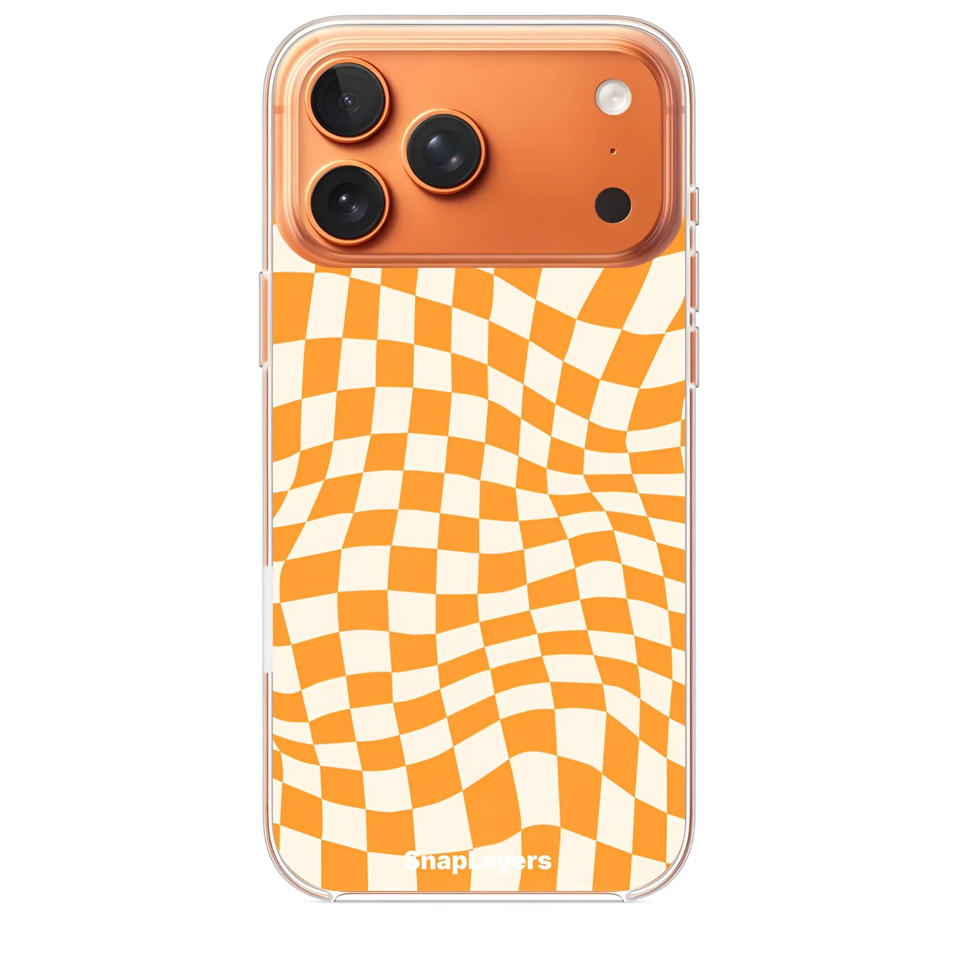 Orange & White Wavy Checked Pattern (Iphone 17 Pro Max, With Case)
