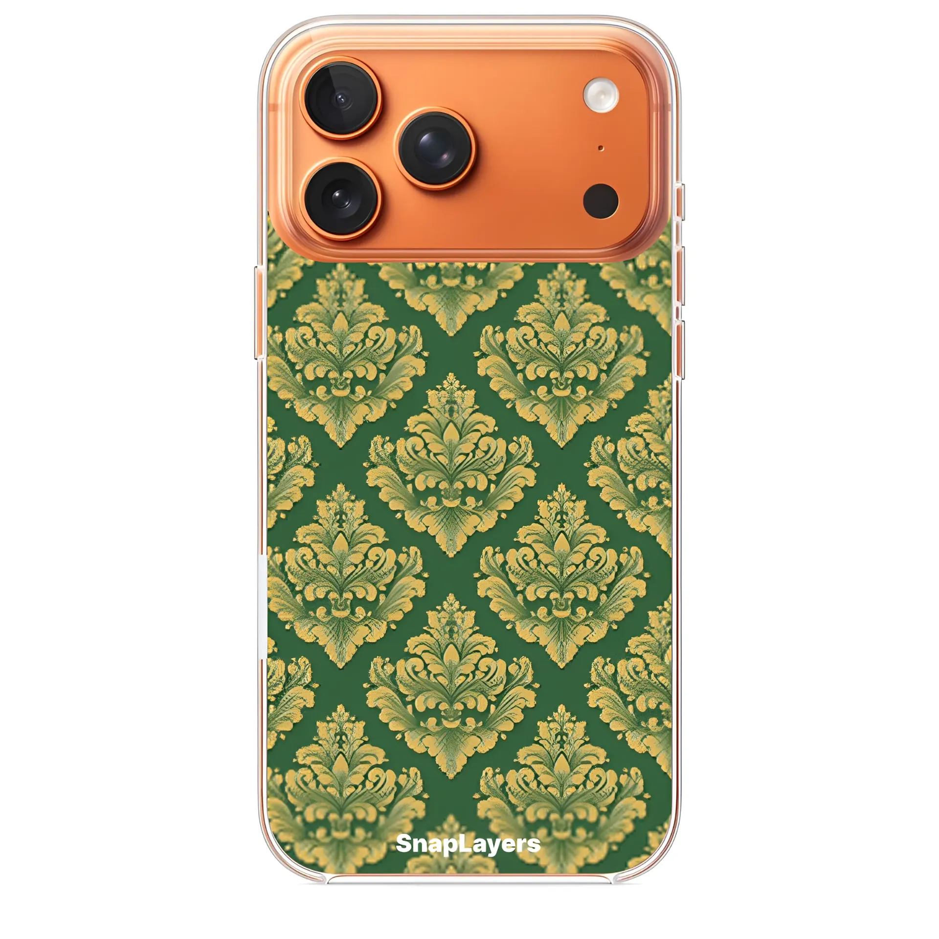 Green and Gold Damask Pattern.